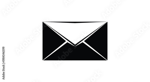 A stark black envelope design featuring a pointed flap presented against a white background a striking silhouette high quality professional detailed