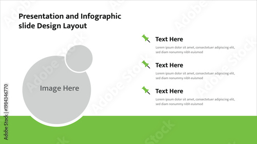 Structured infographic slide with image area and three bullet points for presenting key information