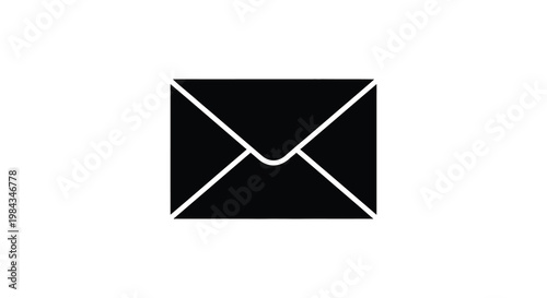 A minimalist black square depicts a stylized envelope with a pointed flap creating a striking silhouette high quality professional detailed modern