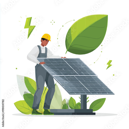 Solar Energy Technician Installing Photovoltaic Panels for Sustainable Power Solutions