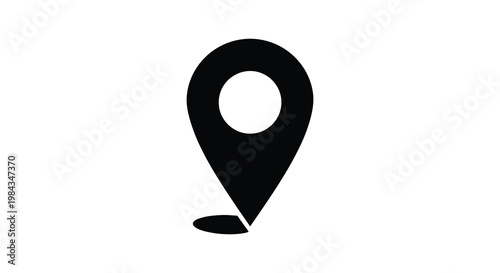 A simple black location pin icon is prominently displayed against a white background providing a clear navigational symbol silhouette