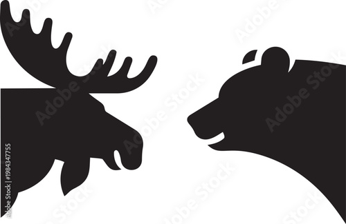 silhouette of a bear and deer.