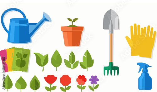Gardening Tools and Flower Pot Vector Set