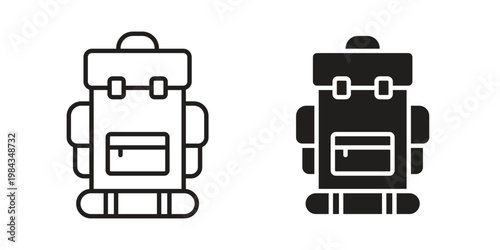 Hiking backpack icon, thin line symbol, editable stroke eps 10