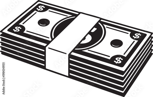 Stack of us currency banknotes a bundle of cash isolated on white