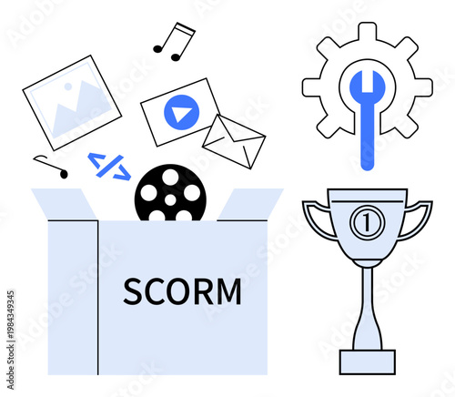 SCORM concept. SCORM packaging standards enhance eLearning by combining multimedia, coding, and tools. SCORM ensures compatibility and effective delivery. For eLearning, training, education systems