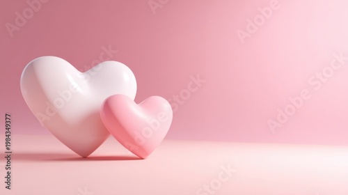 Two smooth heart shapes on pink background, soft lighting, romantic and warm atmosphere.