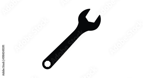 A stark black silhouette of a common adjustable wrench tool used for gripping and turning silhouette high quality professional detailed modern