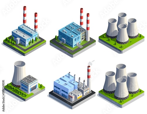 Isometric factories set.