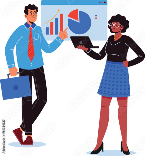 Business Office Work Scene Illustration with Employees and Desk Setup