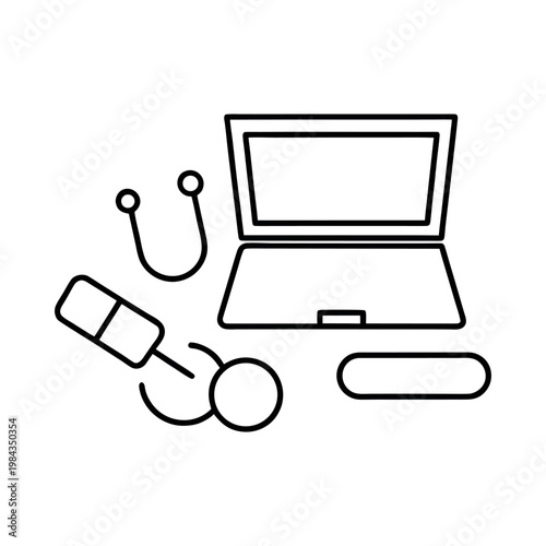 Online Healthcare Consultation Line Art Graphic.