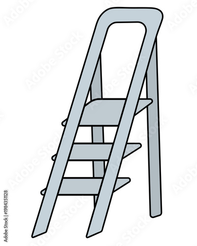 Stepladder. Metal portable folding ladder for work. Color vector illustration. Isolated on white background. Idea for web design.
