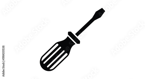A stark black silhouette of a flathead screwdriver angled diagonally against a white background a simple design silhouette high quality