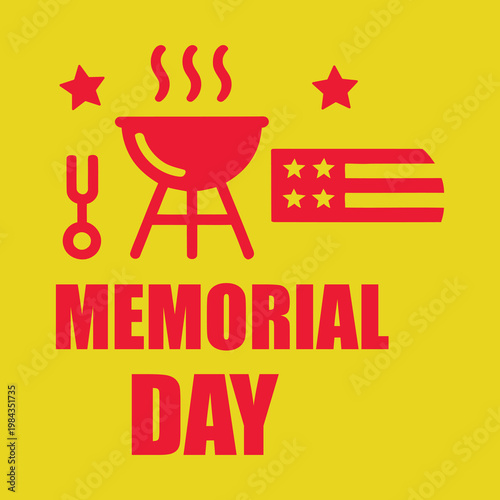 Memorial Day barbecue grill American flag icons