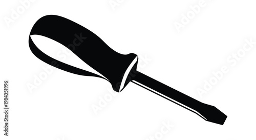 A stark black silhouette of a flathead screwdriver against a white background highlighting its simple form silhouette high quality professional detailed