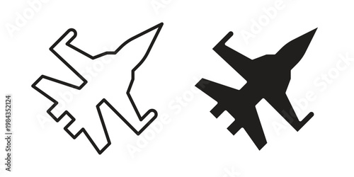 Military aircraft icon, thin line symbol, editable stroke eps 10