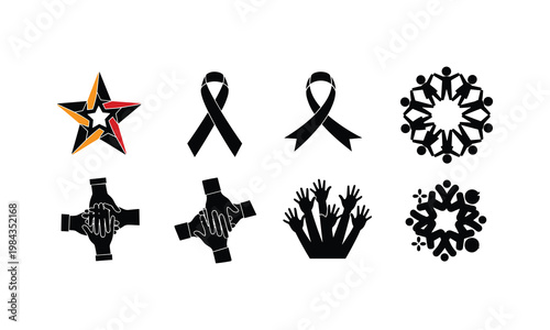 People hands and star vector silhouette for unity and support illustration.