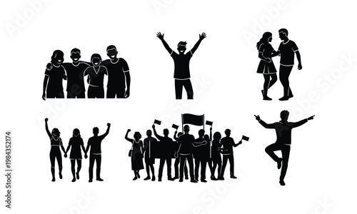 People silhouette collection celebrating pride and friendship in group and couple vector.