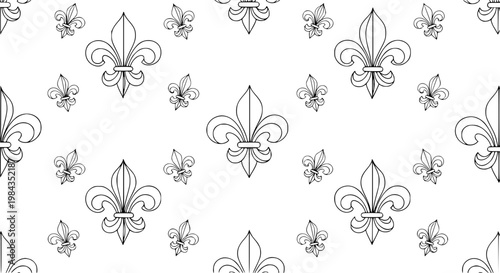 Classic Fleur de Lis Seamless Vector Pattern with Royal French Ornament Motif Background