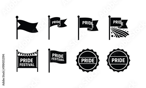 Pride festival banner and flag collection with typography labels and badge signs vector.