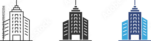 Office building icons set, Corporate architecture symbols, Business center icons, Company building collection