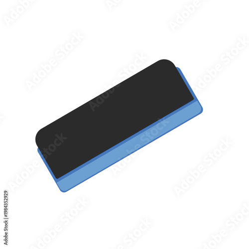 Black and blue rectangular eraser on white background for school or office use