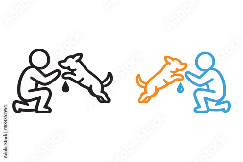 Dog Training and Care Line Icons – Pet Feeding and Interaction Illustration Set