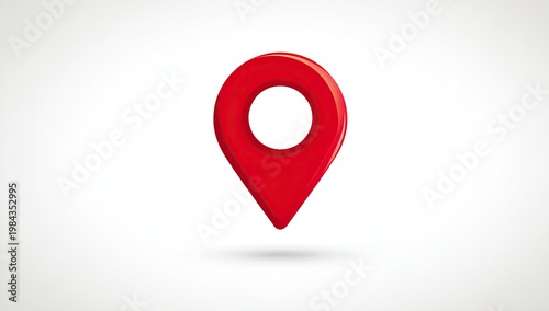 Glossy red location pin icon isolated on a clean white background with a subtle shadow