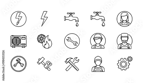 Service professions outline icon set golden ratio vector