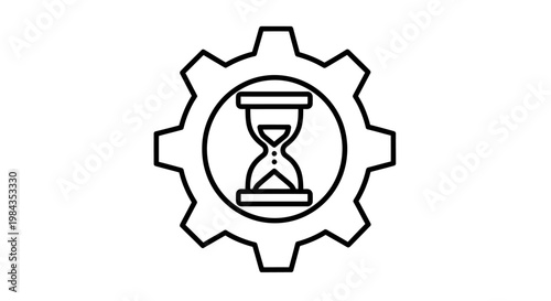 Industrial gear with time symbol emblem representing speed efficiency and precision in manufacturing.
