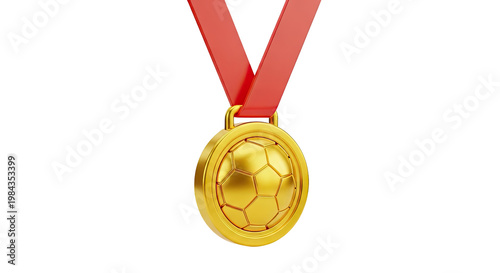 Gold Soccer Medal with Red Ribbon