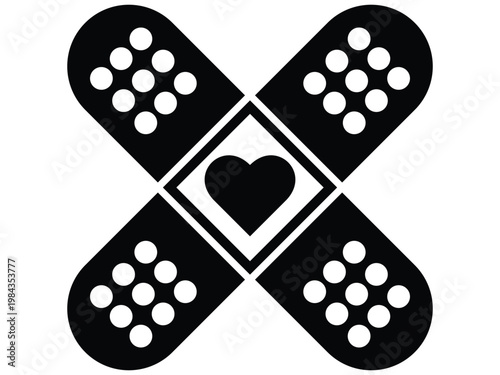 Crossed band-aids with heart symbol vector