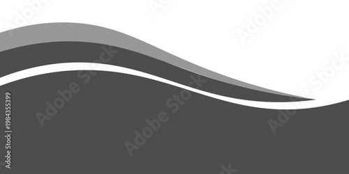 Minimalist black and gray wave vector design with smooth flowing curves at the bottom, transitioning into a clean white background.