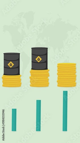 Rising oil costs concept with barrels 