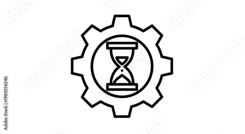 Technology-themed gear icon featuring an hourglass representing time and mechanical processes.