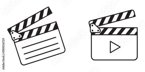 Black and white film clapper board icons on white background