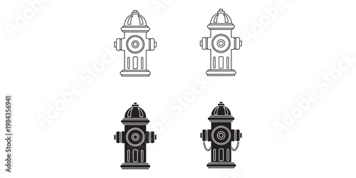 Set of four black and white fire hydrant icons in different styles