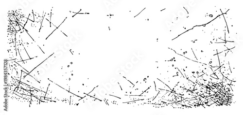 Grunge texture frame vector illustration, Hand drawn distressed scratch background with ink splatters, Vintage rough edge border