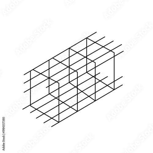 Steel rebar cage reinforcement mesh for concrete beam and column in building structure construction.Editable stroke, Vector illustration, Line art Icon, Symbols.