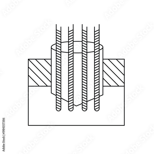 Concrete pile foundation with reinforcement steel rebars underground for building structural support.Editable stroke, Vector illustration, Line art Icon, Symbols.