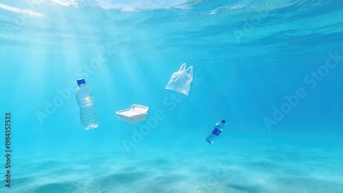 Plastic waste in ocean water