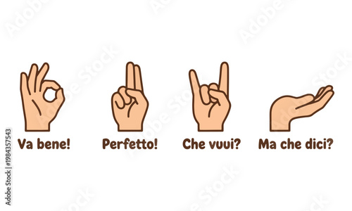Italian Hand Gestures Set with Phrases for Communication