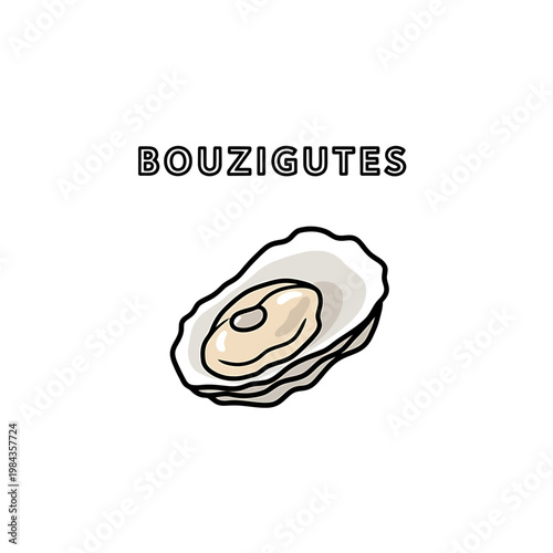Fresh Bouzigutes Oyster in Open Shell Vector Illustration