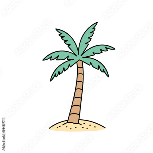 Simple Minimalist Palm Tree Vector Illustration on Small Island