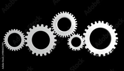 White gear icons on black background