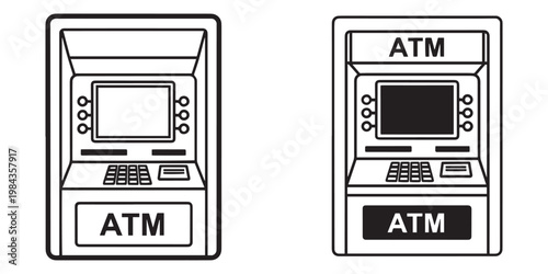 Vector illustration of two atm machines in black and white