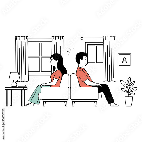Couple Sitting Back to Back After Argument Illustration