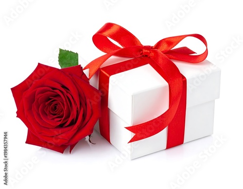Red rose and gift box.