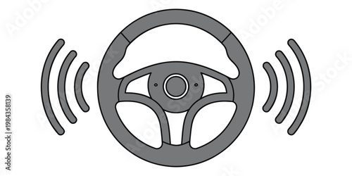 Steering wheel with wireless signal waves on white background