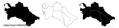 Turkmenistan map with administrative divisions,Outline map of Turkmenistan with regions,High detailed map vector illustration,Silhouette black,Vector editable.